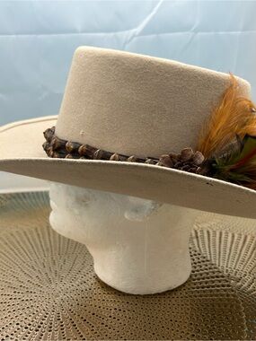 Nu Coburn Wool Felt Fedora cowboy hat with Feather Trim